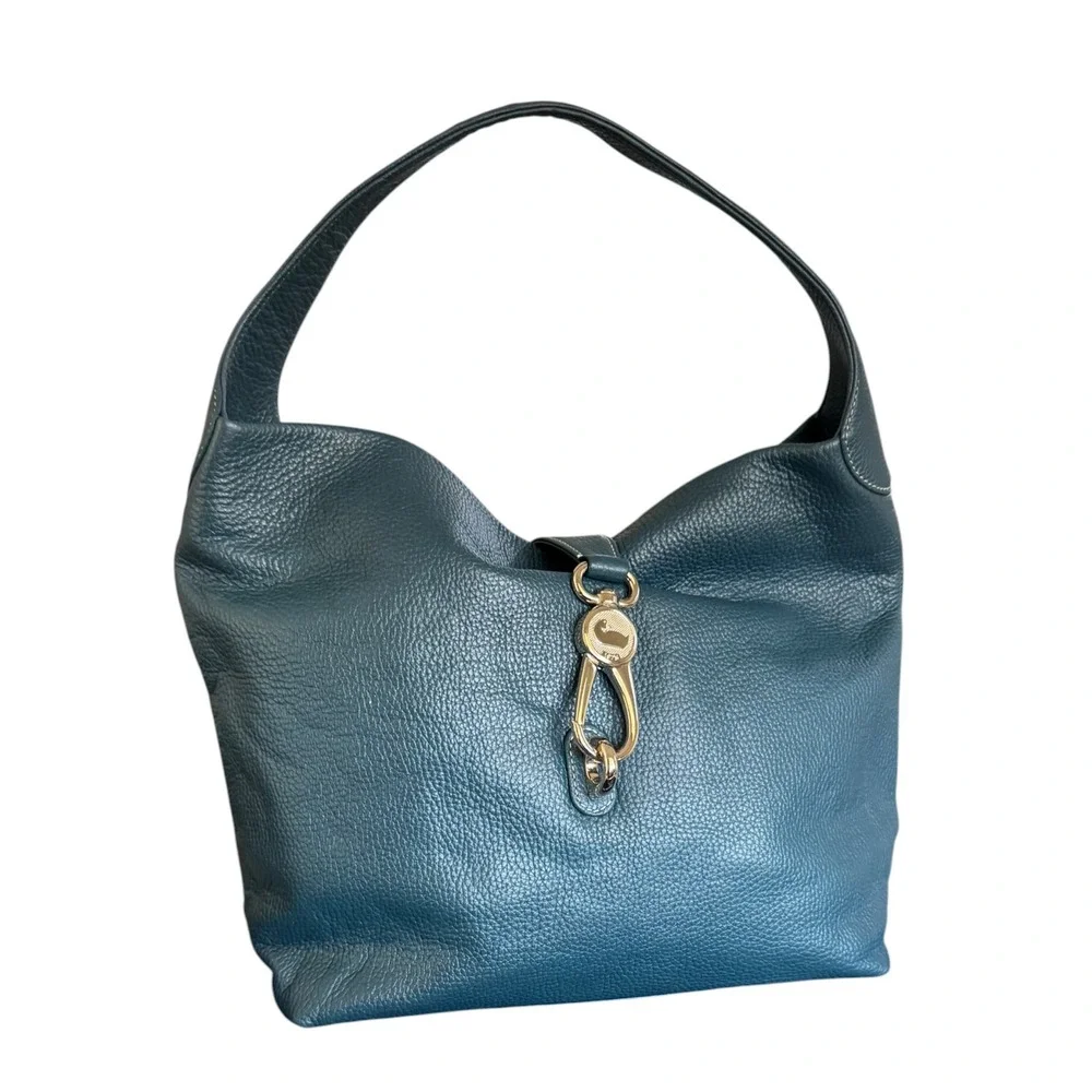 Dooney & Bourke Pebbled Leather Hobo Bag Teal Blue Duck Clasp NWOT